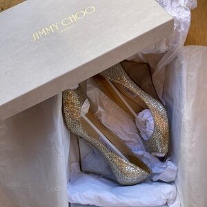 Metallic jimmy chop wedges worn once for wedding